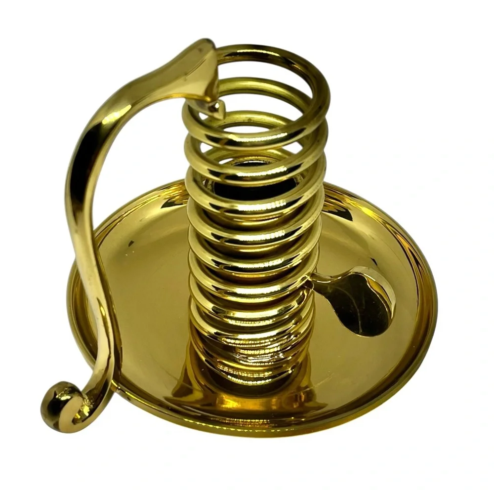 Vintage Spiral Adjustable Gold Plated Brass Candle Stick Holder Mid Century 4” - Picture 7 of 10